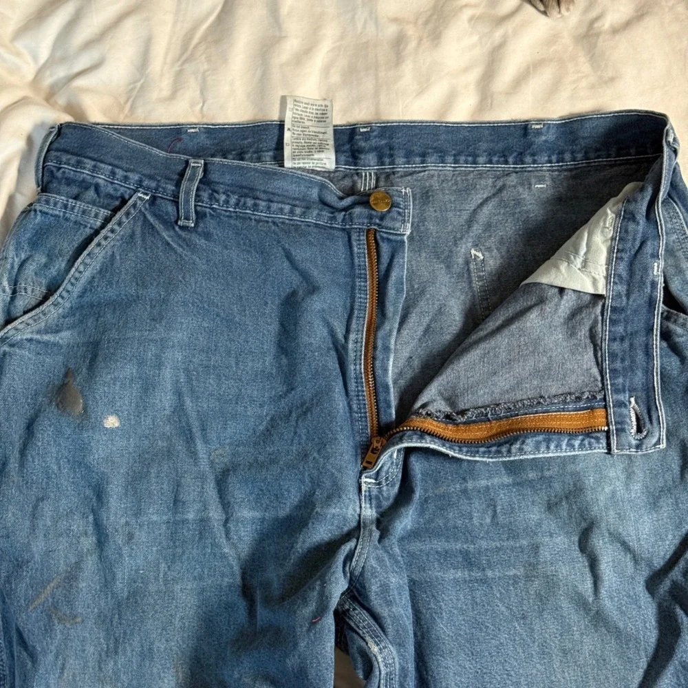 Carhartt B13 DST Mens 40x32 Blue Denim Carpenter Work Pants Distressed Dungaree